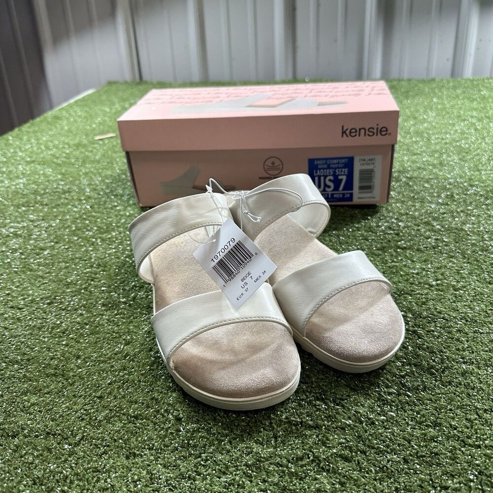 Kensie Endy Comfort Women's Size 7 Beige Wedge Sandals Shoes New w/ Box